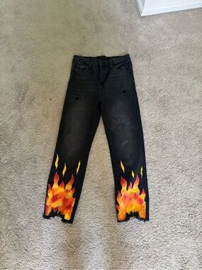 Kendall & Kylie Black Denim Jeans with Flame Accent